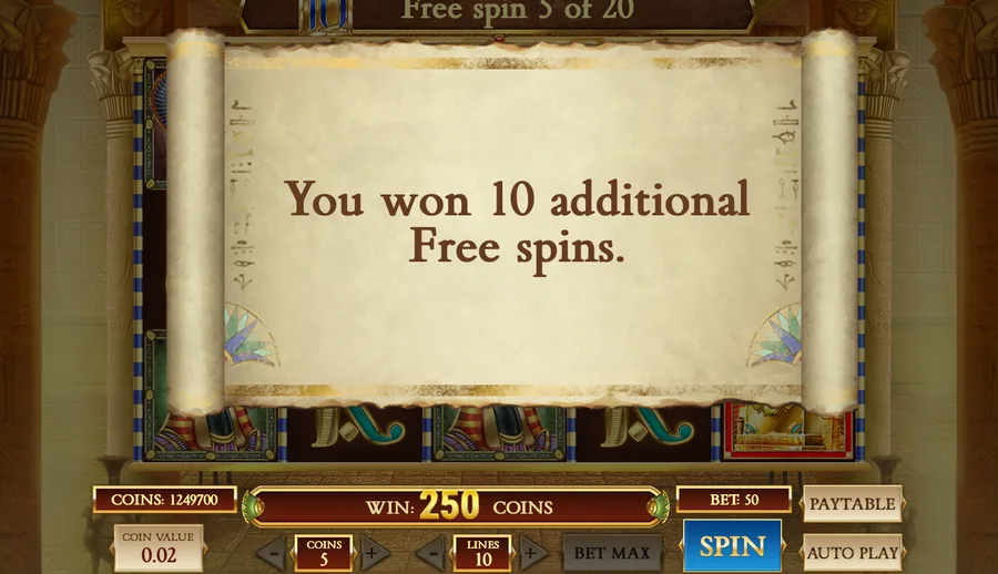 Book of Dead scroll announcing ten additional free spins