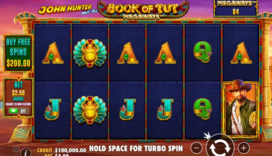 Book of Tut Megaways base game with the megaways counter